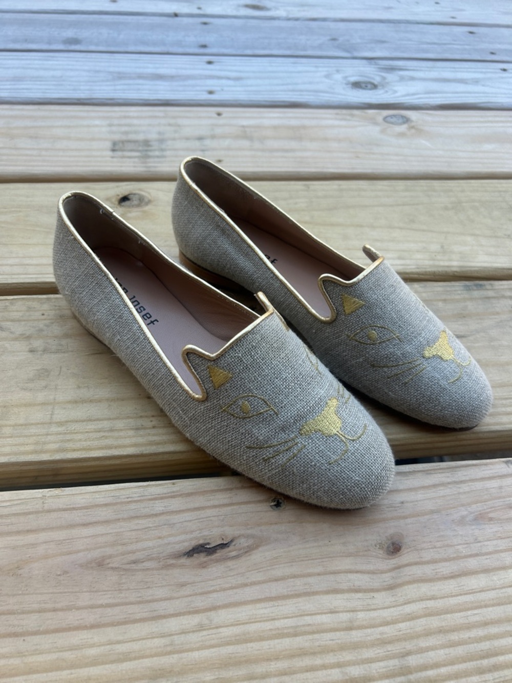Anthropologie Jon Josef Gatsby kitty linen flats Size 7.5
